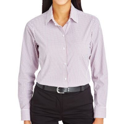 CrownLux Performance® Ladies' Micro Windowpane Woven Shirt Thumbnail