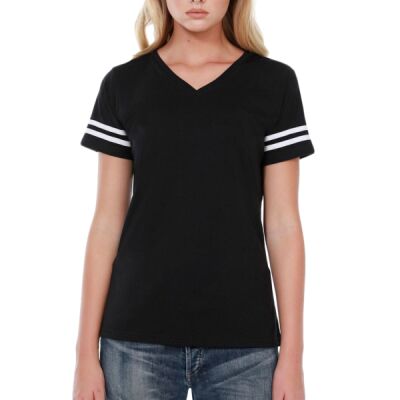 Ladies' CVC Striped Varsity T-Shirt Thumbnail